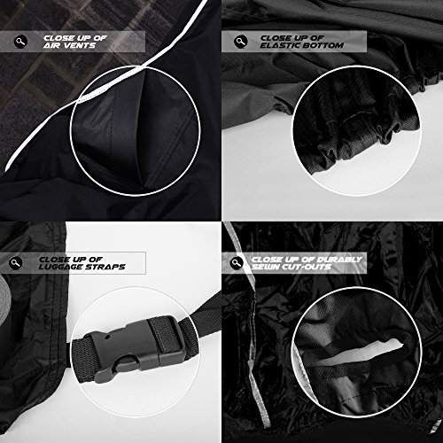 Image of Heavy Duty Motorcycle Cover, Breathable, Reflective Strips, Elastic Bottom, Luggage Strap, Lockable Grom, Durable Sewn Cutouts
