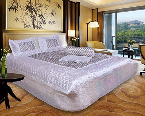 ManavRachit Satin Gold Printed 310 TC Wedding Bedding Set (Bedsheet with 2 Pillow Covers & 1 AC Comforter) for Home & Living Room (White, Set of 4pc)(Butti Print)
