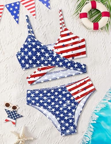 Image of Girls Swimsuit Bikini Set,Criss Cross Bathing Suits for Girl Two Piece Solid Color Girls' Swimwear for 7-16 Years