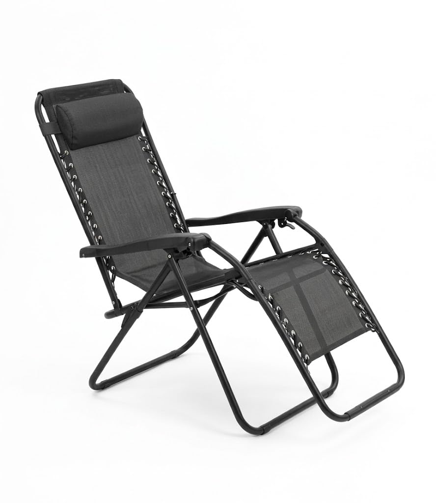 Creaciones Llopis ARW Silla Hamaca Plegable para Exterior con Cojín Silla Tumbona Gravity Plegable para Playa Medidas 158x63x106 cm. (Negro)