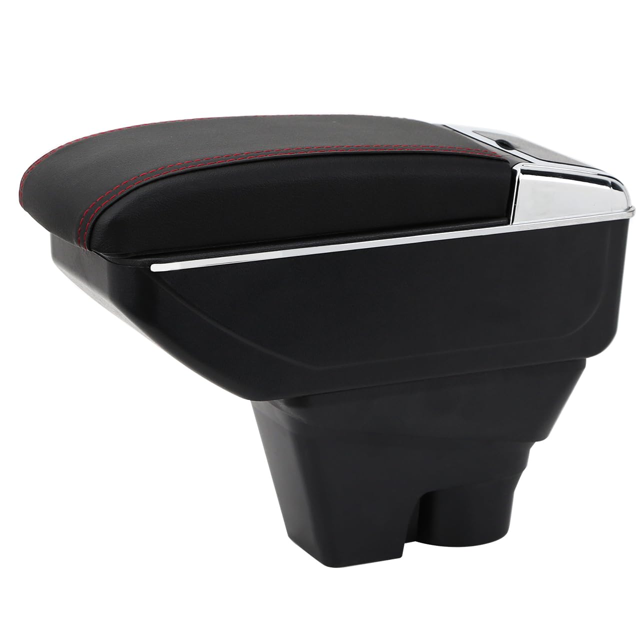 YJYWZH Armlehne für Citroën C3 2017-2023 Mittelarmlehne mit Getränkehalter | mit Getränkehalter,Doppelstauraum,Verschiebbare Armauflage Mittelkonsole,PU-Leder,Aufbewahrungsbox,Schwarz mit Roter Naht