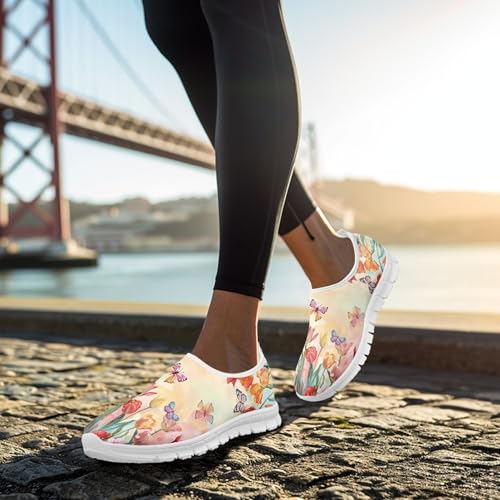 Image of Hummingbird Floral Print Lightweight Walking Shoes for Women Mesh Casual Sneakers Size 5-10.5