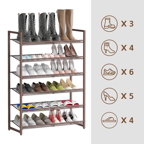 Image of 6-Tier Metal Large Shoe Rack,Tall Shoe Rack for Closet,entryway,Garage, with Adjustable Flat or Angled Shelves, Hold 20-26 Pairs Shoes