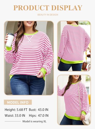 Image of Eytino Women Plus Size Striped Color Block Crewneck Sweatshirt(1X-5X) | Oversized Pullover Tops,Long Sleeve Casual Shirt,Workout & Daily Wear,2026 Fall Fashion Clothes Outfits