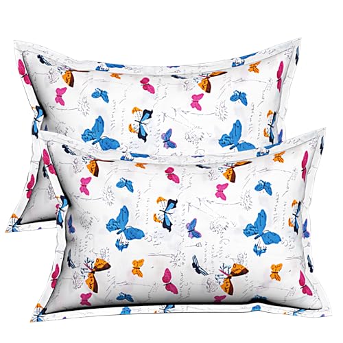Image of Wakewell Pillow Cover Set of 2 | Standard Size | Soft & Breathable | Machine Washable | Bedroom & Living Room (White Printed Butterfly)