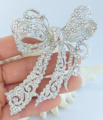 Image of 4.13 inch Rhinestone Crystal Bowknot Brooch Pin Pendant Wedding Prom Jewelry BZ5823