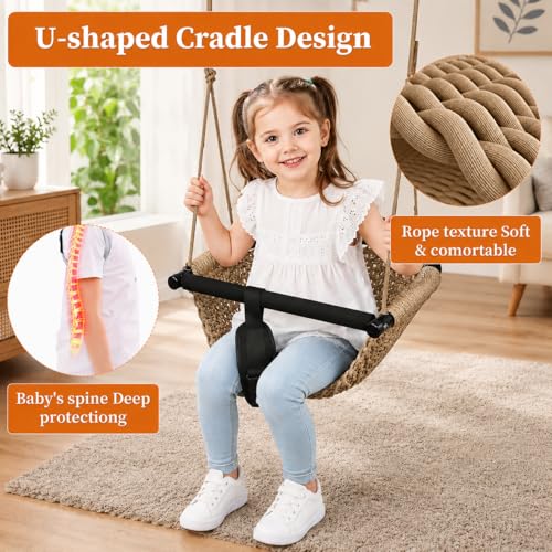 Kids Swing Seats Indoor Hand-Made Net Swing with Adjustable Rope Tree Swings for Kid Child Backyard Playground Swings Outside Indoor (Khaki) by Hi-Na - Image 3