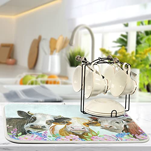 Vvfelixl G58650318P523C558S1113 Dish Drying Mat Farm Cows And Flowers Drying Pad Microfiber Absorbent Dish Drainer thumb #5