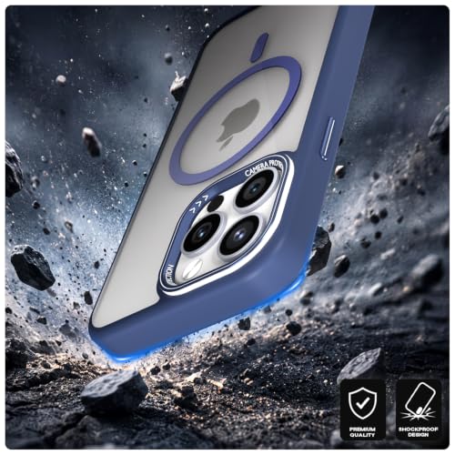 Image of Pikkme Back Cover for iPhone 15 Pro | Shockproof | Mag-Safe Compatible | Hard Transparent Back | Premium Raised Camera Protection | Bumper Case (Blue Mag-Safe)