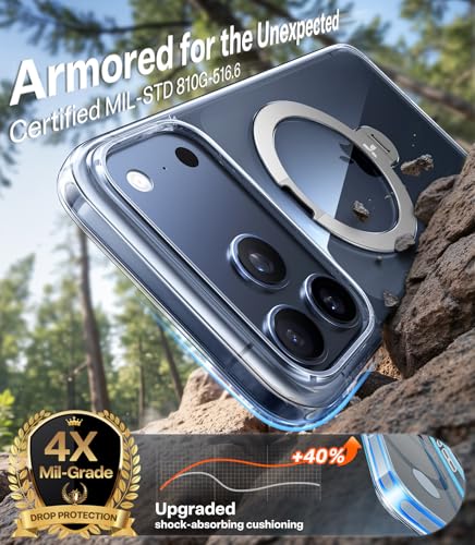Image of TORRAS Luxury 360 Click-Lock Rotating Stand Case for iPhone 17 Pro | Mil-Grade Protection Cover | Fit for MagSafe | Camera Control | Premium Imported | Flagship Ostand Q3 Spin 6.3'' Clear