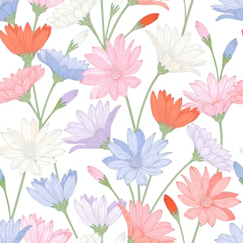 Skyblur Papel pintado autoadhesivo para dormitorio, selva, flores rosas, 260 cm x 44,5 cm, papel pintado floral, vintage, papel pintado para sala de estar, papel pintado autoadhesivo para pared