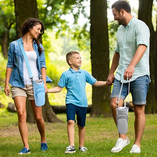 Image of Water Bottle Carrier Bag with Phone Pocket for Stanley Cup 40 /30 oz, Water Bottle Holder with Adjustable Strap& Straw Cover, Stanley Cup Accessories (Blue)