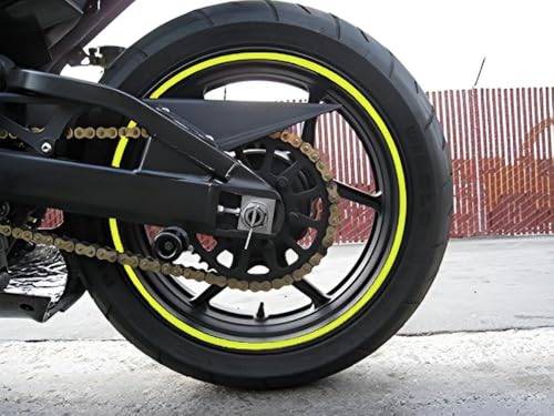 Image of Wheel Rim Fluorescent Adhesive Stickers for Bike & Car | Universal Fit | 16 pcs Strip Set | Waterproof Reflective Rim Tape for Stylish Look & Safety (Fluorescent Yellow)