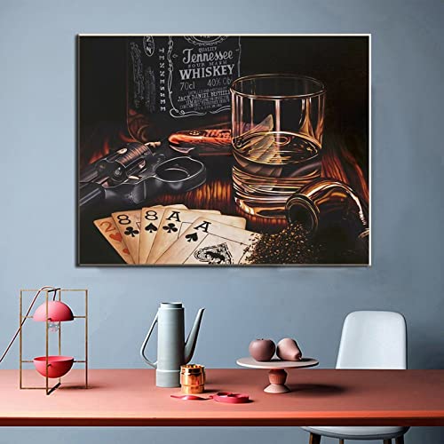 Tomart Art Painting Poster Wall Decor Gun Poker Whiskey Canvas Print Painting Canvas Painting Wall Art Poster For Bedroom Living Room Decor 24X32Inch(60X80Cm) Frame-Style #TOP1