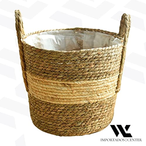 Cesto De Palha Com Alça Natural Sisal Cachepot Decoração Chic Boho Rustico Moderno
