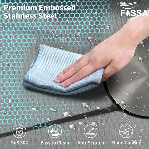 Image of Fossa 47 inchx18 inchx10 inch Double Bowl Waterfall Kitchen Sink Honeycomb Embossed Sink with Black Nano Coating, Premium Stainless Steel, Rectangular Workstation, Faucet With Included All Accessories (Black)