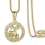 Hermah Gold Plated Zodiac Sign Pendant Necklace for Women Men Aries Constellation Horoscope...