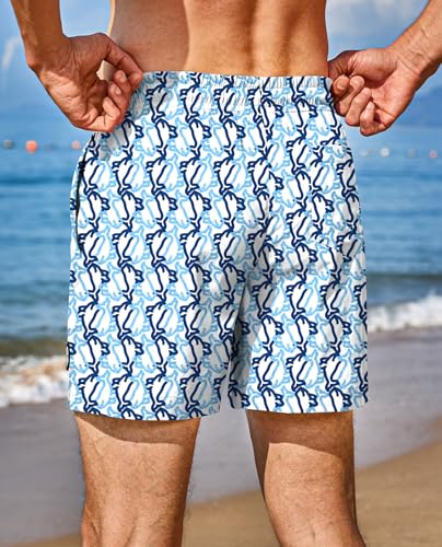 Image of Men's 5'' Swim Trunks with Compression Liner Graphic Beach Dry Fit Lightweight Bathing Shorts (S-XXL)