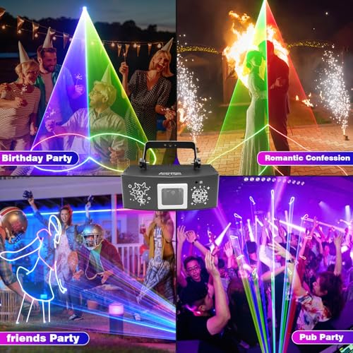 Image of 3D Animated RGB Laser DJ Light - Full-Color Scanning Beams, 200+ Patterns, 15K High-Speed Scanner, Pattern Size Control, Sound Activated DMX512 & Remote for Clubs, DJs & Parties | Flashback Events