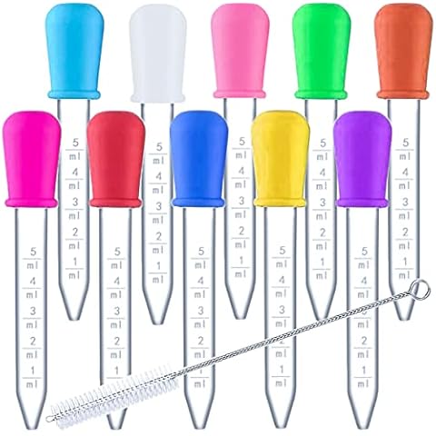 HiMo 10 Pack Liquid Pipettes Droppers Silicone 5ml Clear Medicine Eye Dropper for Kids with Bulb Tip & Clean Brush for Candy Mold, Gummy Bear, Gelatin Maker, Oil Science, Crafts Projects (10 Colors) Cover