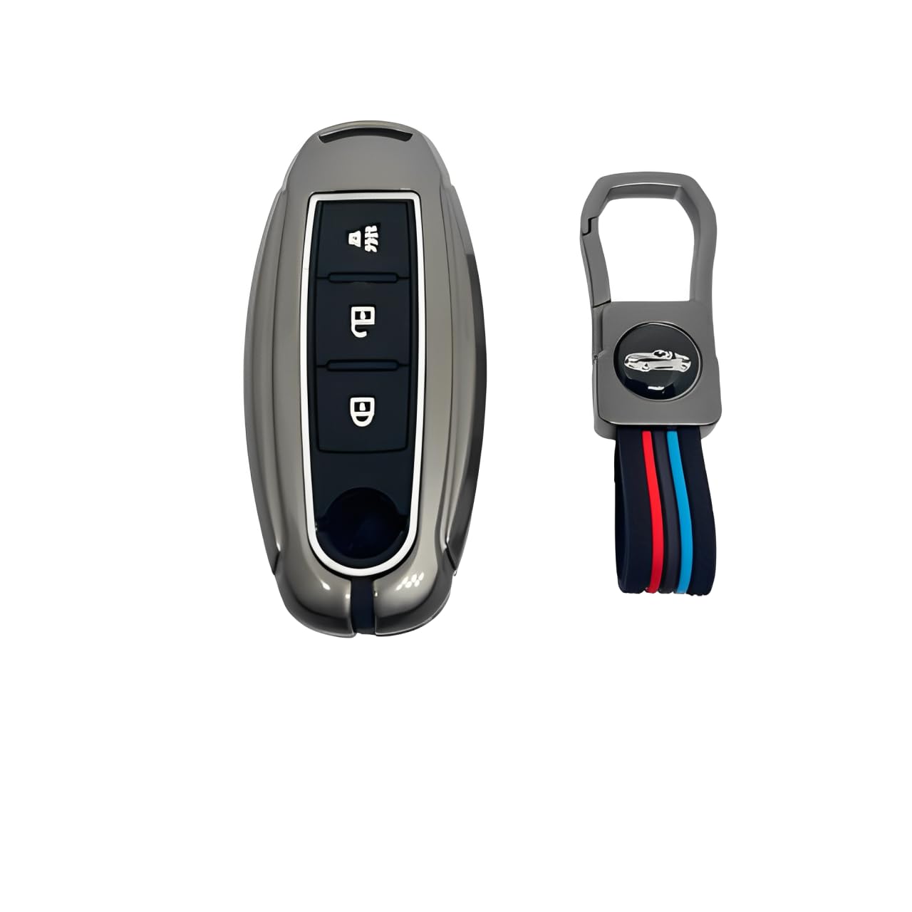 BKN Premium Metal Soft Car Key Shell with Keychain & Full Protection Key Cover Compatible with Nissan Micra | Sunny | Kicks | Teana | Magnite (3 Buttons Smart Key)