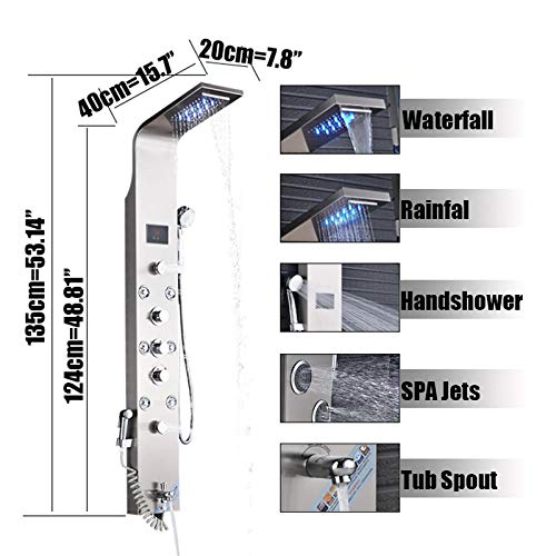 Grifería para bidet y ducha de baño, columna de ducha digital con pantalla LED, torre de ducha con chorros SPA, agua fría y caliente miniatura 2