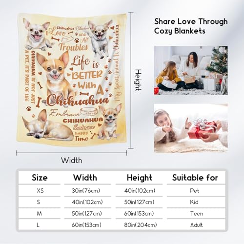 Chihuahua Blanket, Chihuahua Lovers Gift, Cute Soft Throw Gifts for Girls Boys Women, Cozy Flannel Throw Blankets for Bed Travel, 50"x60"