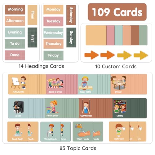 Image of Large Visual Schedule for Kids Chore Reward Chart,Bedtime Routine Chart for Toddlers,Double Side Schedule Board with 109 Cards for Home School Planner,Autism Learning Materials (White)