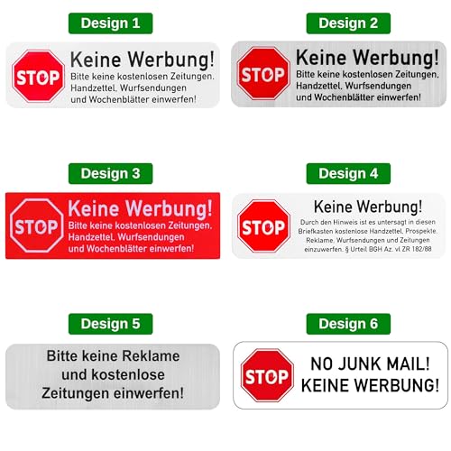 Briefkastenaufkleber Keine Werbung, 3 Stück, 67 x 21 mm, selbstklebende Folie in Edelstahl Optik, Stop Werbung Schild für Innen- und Außenbereich, Aufkleber Sticker Hinweis Bitte keine Werbung