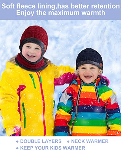 3 Sets Kids Winter Hat Beanie and Scarf Knitted Warm Kids Beanie Scarf Boy Winter Hat for 5-14 Years4