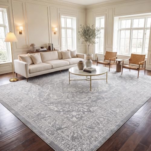 SAFAVIEH Area Rug 9x12 - Reflection Collection - Large - Light Grey & Cream, Non-Shedding & Easy Cleaning, Ideal for Living Room, Bedroom, Dining Space (RFT668G)