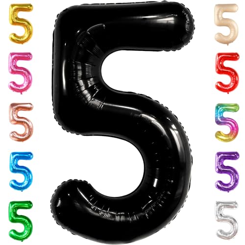 Image of KatchOn Black Number 5 Balloon Foil 40 Inch, 5 Birthday Decorations