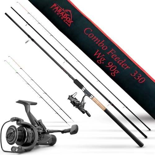 Paradox Fishing Feederrute 3 3m Wg. 90g mit 3000 Runner Rolle I Method Feeder Rute Angelrute Feederruten zum Angeln mit Futterkorb