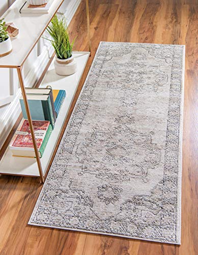 Rugs.com Oregon Collection Rug – 12 Ft Runner Ivory Low-Pile Rug Perfect for Hallways, Entryways