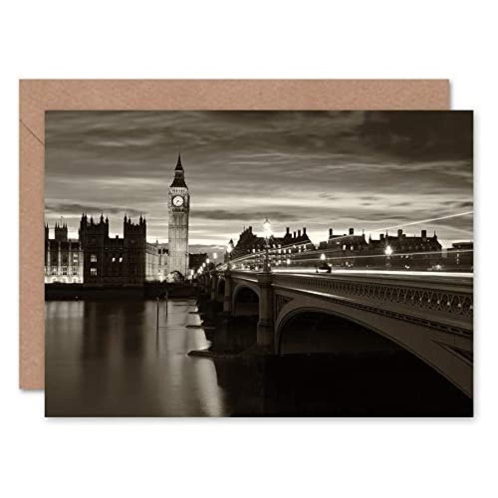 Wee Blue Coo Sepia London Big Ben Greeting Card With Envelope Inside Premium Quality