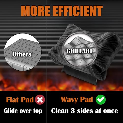 Image of GRILLART SteamWizards Grill Brush Bristle Free Outdoor 17 inch No-Wire Cleaning | Safe Reinforced Long Handle, Angled Scraper Reach Corners, Steam Replaceable Pad for Porcelain & All Grate, Gifts for Men /Dad