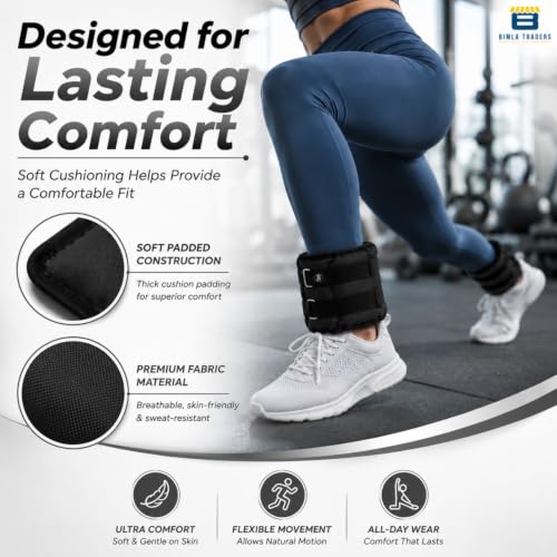 Image of Btag Solid Neoprene Ankle & Wrist Weights (1 kg x 2 Pcs) | Adjustable Strap | Unisex Leg & Arm Weight Cuffs for Gym, Workout & Training (Balck)