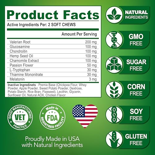 Image of Vet Promise Hemp Calming Chews for Dogs Anxiety - Advanced Dog Calming Chews - 170 Treats - Dog Anxiety Relief with Hemp Oil - Hip and Joint Supplement Health Support for Dogs - Made in USA