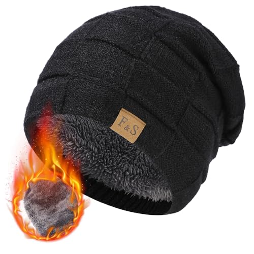 Gorro de Invierno para Hombres, Gorro Aislante de Invierno, Gorro de Punto a Prueba de Viento, Gorro de Lana sin Visera para Hombres con Forro de Lana (FR/ES, Letras, Talla única, Talla única, Negro)