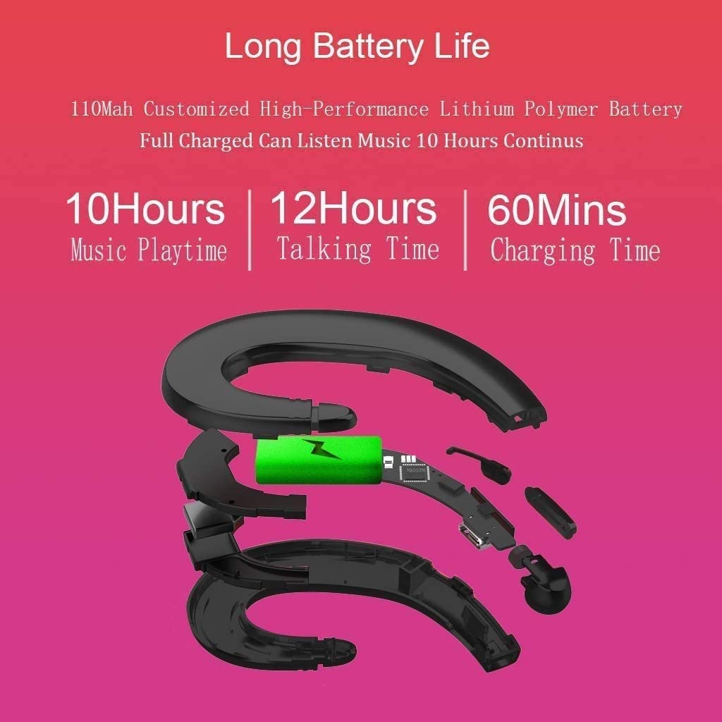 Słuchawki przewodzenia kostnego, bezprzewodowe słuchawki douszne, Bluetooth 4.2 z ładowaniem USB, wygodne noszenie, łatwa konfiguracja, prawdziwe bezprzewodowe słuchawki douszne, wbudowany mikrofon