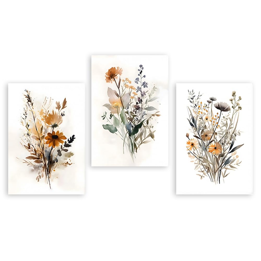 SOBMQ Pictures-Scandinavian Aesthetic Wall Art Neutral Watercolor Wildflowers Plants Abstract Poster Prints Home Bedroom Living Kitchen Office Room Decor-40 * 60cm-3PCS (No Frame)