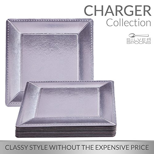 DISPOSABLE SQUARE CHARGER PLATES | 40 pc | Metallic Silver (13")