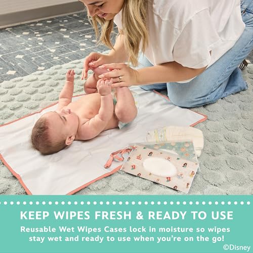 Image of Disney Baby by J.L. Childress Reusable Wet Wipes Case Pouch - Refillable Baby Wipes Dispenser, Travel Essential for On the Go, Portable Holder with Wrist Strap - Princess, 2 Pack