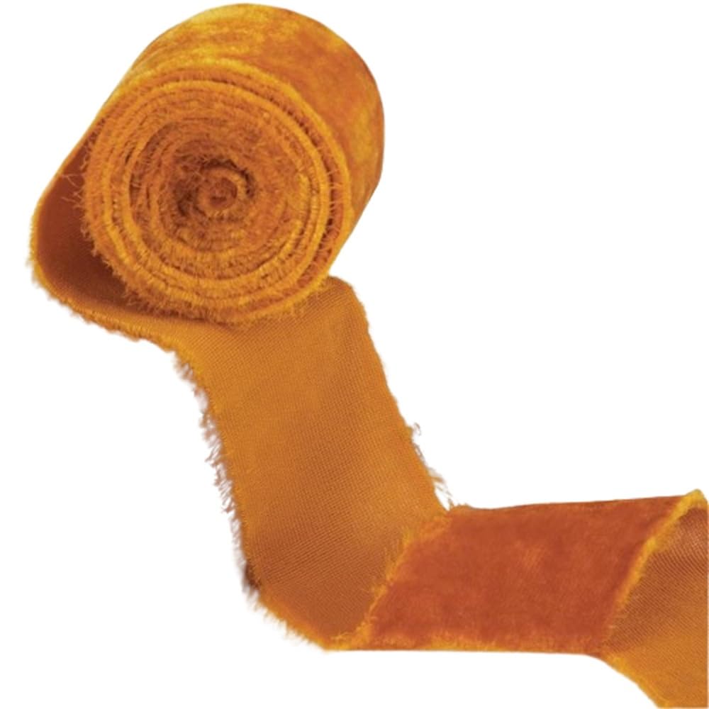 WEITINGKKK Ribbons for Gift Wrapping, 1.5 Yards/Roll Frayed Velvet Ribbon 4cm, Hand Torn Multicolor with Raw Edge, Silk(Orange)