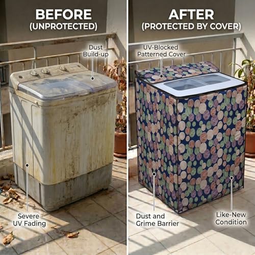 Image of DREAM CARE Waterproof & Dustproof Washing Machine Cover Top Load & Semi Automatic Suitable for 6 kg, 6.2 kg, 6.5 kg (80 x 86 x 51 cms)