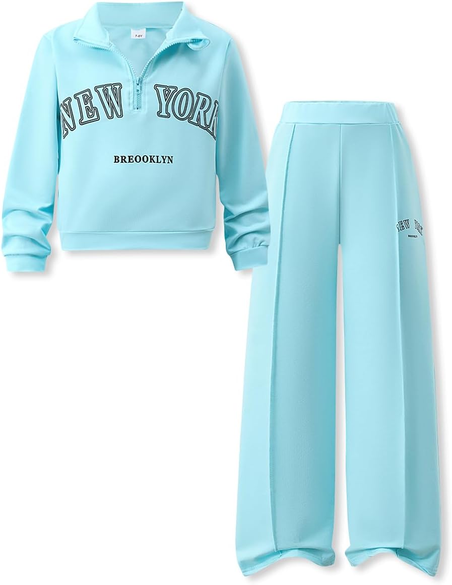 Teen Girls Clothes Casual Stand Collar Letter Print Sweatshirt Long Pants Fall 2 Piece Outfits Set for 7-14T