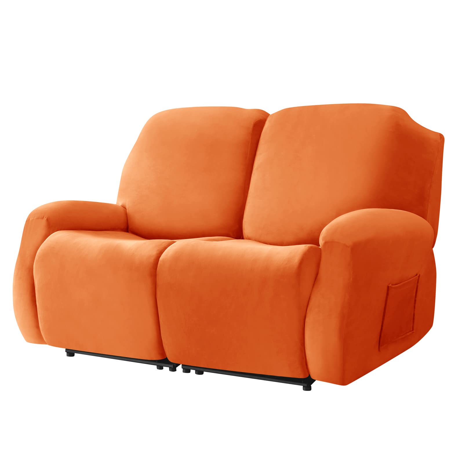 WJHDWYD Velvet Relax Armchair Cover for 2 Seater, Stretch Recliner Chair Cover 6 Pieces, Sofa Cover Couch Cover Furniture Protector for Living Room(Orange)