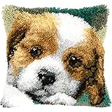 XUJINGJIE Knüpfteppich Knüpfkissen Zum Selber Knüpfen Kissenbezug mt Hund Gedrucktem Muster Teppich Handarbeit Set für Sofa Home Decor, 43 X 43cm