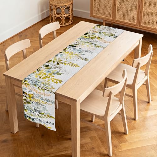 Image of Nuxovilar Watercolor Leaves Table Runner Flax 13x72 in