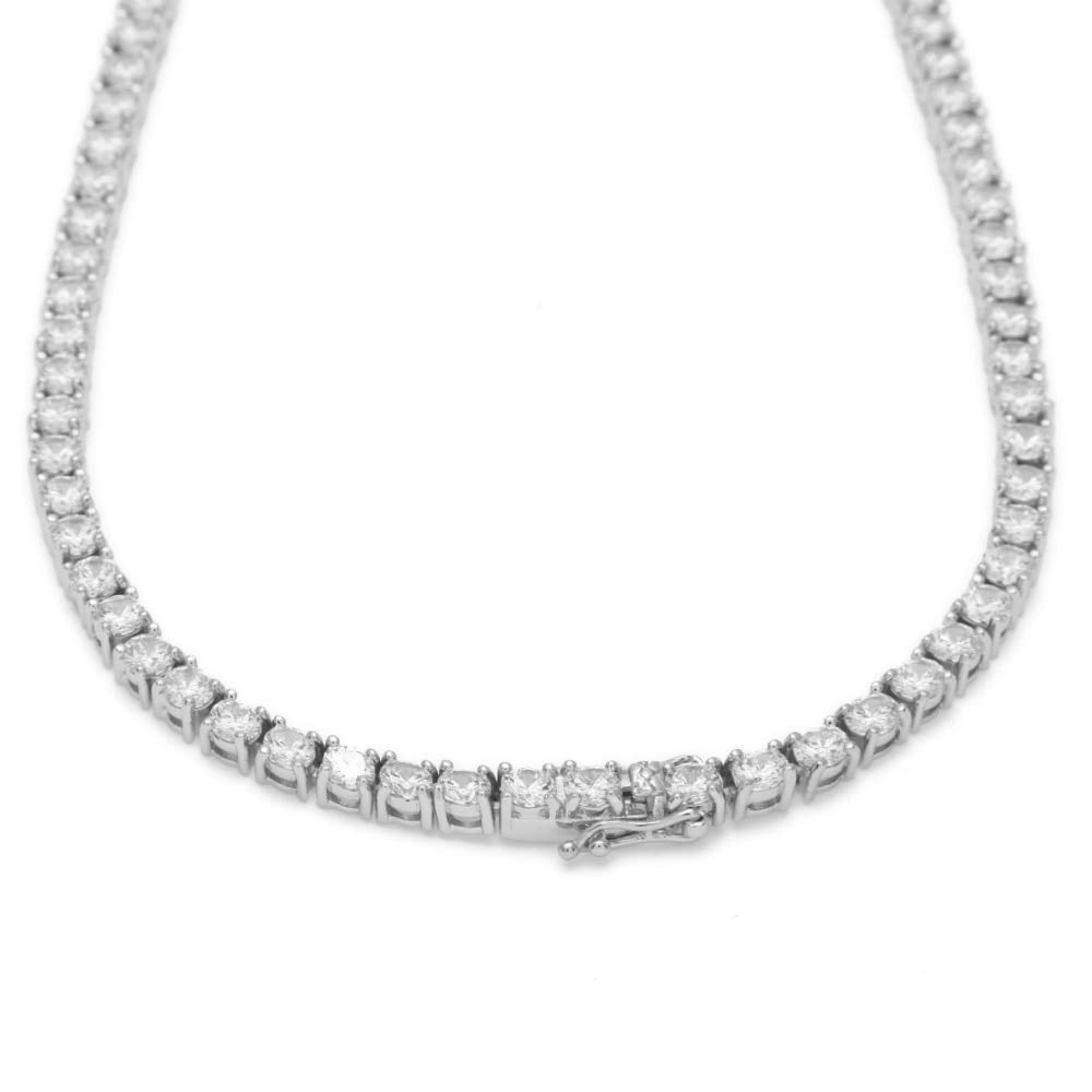 Collana Tennis Uomo Donna in Argento 925 Rodiato con Zirconi Bianchi Taglio Diamante